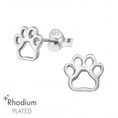 Paw Print - 925 Sterling Silver Kids Plain Ear Studs SD38759