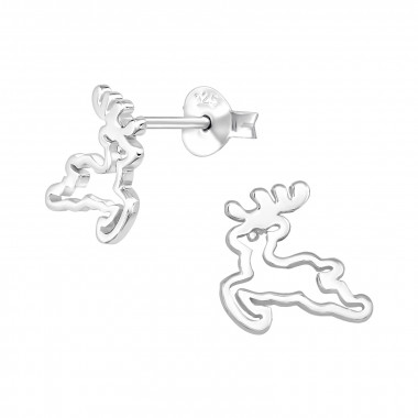 Reindeer - 925 Sterling Silver Kids Plain Ear Studs SD39950