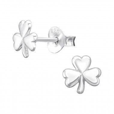 Three-Leaf Clover - 925 Sterling Silver Kids Plain Ear Studs SD43894