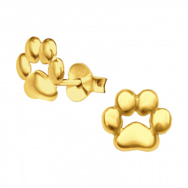 Paw Print - 925 Sterling Silver Kids Plain Ear Studs SD47425