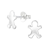 Gingerbread Man - 925 Sterling Silver Kids Plain Ear Studs SD49293