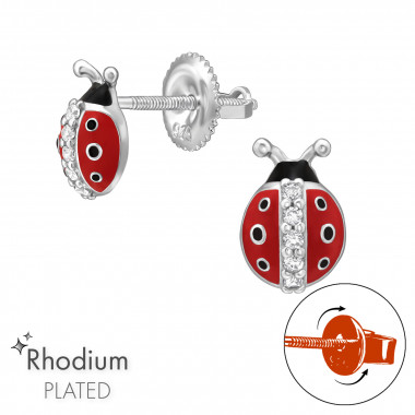 Ladybug Screw Back - 925 Sterling Silver Screw Back Ear Studs SD48193