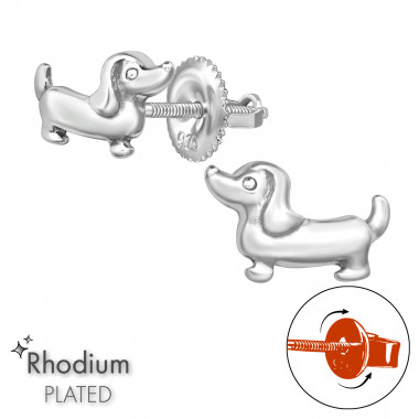 Dog - 925 Sterling Silver Screw Back Ear Studs SD49299