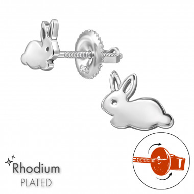 Rabbit - 925 Sterling Silver Screw Back Ear Studs SD49303