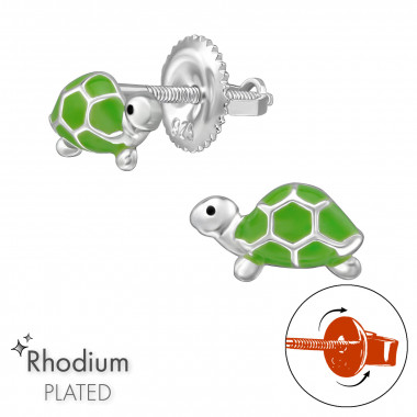 Turtle - 925 Sterling Silver Screw Back Ear Studs SD49309