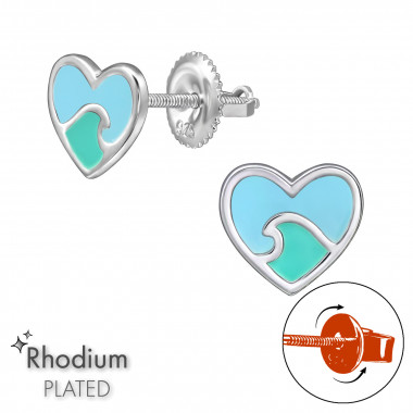 Wave Heart - 925 Sterling Silver Screw Back Ear Studs SD49314