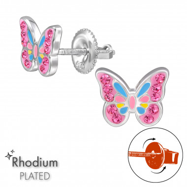 Butterfly - 925 Sterling Silver Screw Back Ear Studs SD49315