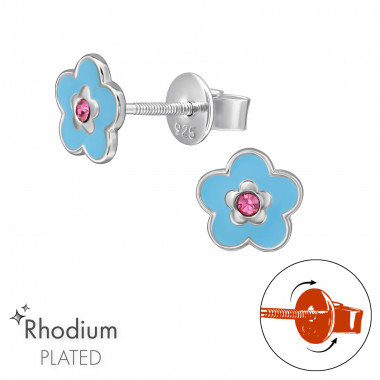 Flower - 925 Sterling Silver Screw Back Ear Studs SD49334