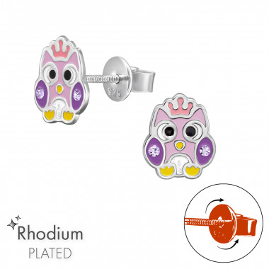 Owl - 925 Sterling Silver Screw Back Ear Studs SD49335