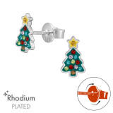 Christmas Tree - 925 Sterling Silver Screw Back Ear Studs SD49341