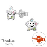 Smiley Star - 925 Sterling Silver Screw Back Ear Studs SD49343