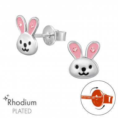 Rabbit - 925 Sterling Silver Screw Back Ear Studs SD49346