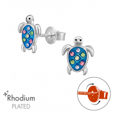 Turtle - 925 Sterling Silver Screw Back Ear Studs SD49348