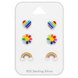 Rainbow, Flower And Heart - 925 Sterling Silver Kids Jewelry Sets SD48993