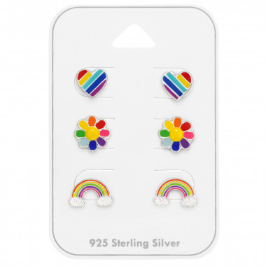 Rainbow, Flower And Heart - 925 Sterling Silver Kids Jewelry Sets SD48993