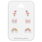 Flamingo, Butterfly And Rainbow - 925 Sterling Silver Kids Jewelry Sets SD48996
