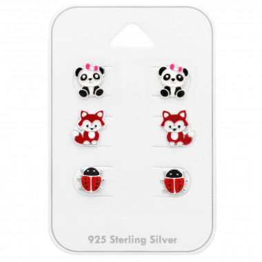 Panda, Fox And Ladybug - 925 Sterling Silver Kids Jewelry Sets SD48997