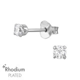 Round 3mm 4 Prong - 925 Sterling Silver Basic Stud Earrings SD48918