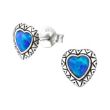 Heart Synthetic - 925 Sterling Silver Semi-Precious Stud Earrings SD23667