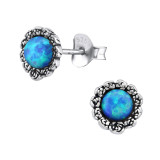 Flower Synthetic - 925 Sterling Silver Semi-Precious Stud Earrings SD23670