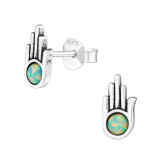 Hamsa Synthetic - 925 Sterling Silver Semi-Precious Stud Earrings SD23671