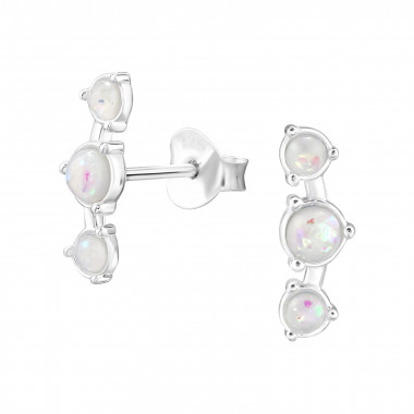 Curved - 925 Sterling Silver Semi-Precious Stud Earrings SD48310