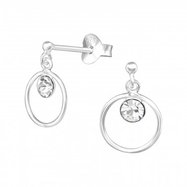 Circle - 925 Sterling Silver Stud Earrings with Crystals SD17891