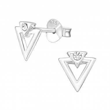 Triangle - 925 Sterling Silver Stud Earrings with Crystals SD18376