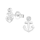 Anchor - 925 Sterling Silver Stud Earrings with Crystals SD19323