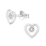 Heart - 925 Sterling Silver Stud Earrings with Crystals SD21540