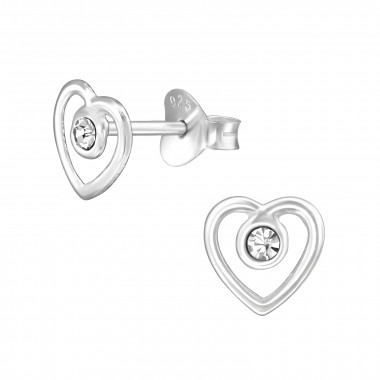 Heart - 925 Sterling Silver Stud Earrings with Crystals SD21540