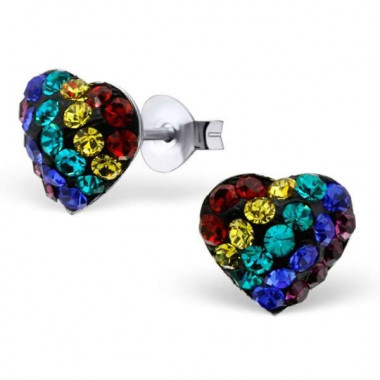 Heart - 925 Sterling Silver Stud Earrings with Crystals SD22073