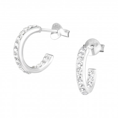 Semicircle hoops - 925 Sterling Silver Stud Earrings with Crystals SD2326