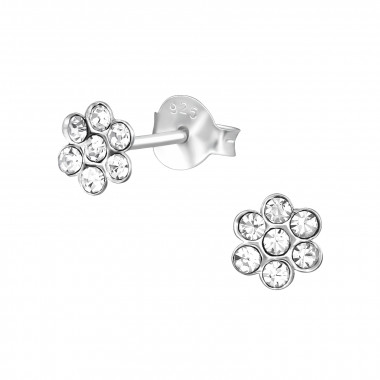 Flower - 925 Sterling Silver Stud Earrings with Crystals SD25671