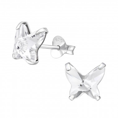 Butterfly - 925 Sterling Silver Stud Earrings with Crystals SD28151