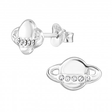 Saturn - 925 Sterling Silver Stud Earrings with Crystals SD29337