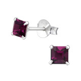 Square - 925 Sterling Silver Stud Earrings with Crystals SD29473