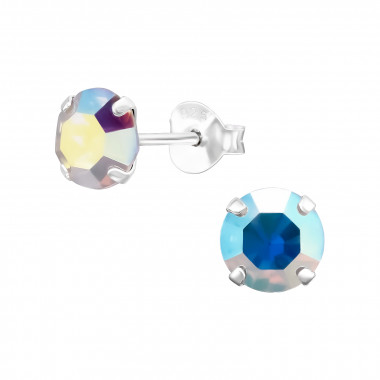 Round - 925 Sterling Silver Stud Earrings with Crystals SD31048