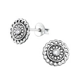 Bali Round - 925 Sterling Silver Stud Earrings with Crystals SD31070