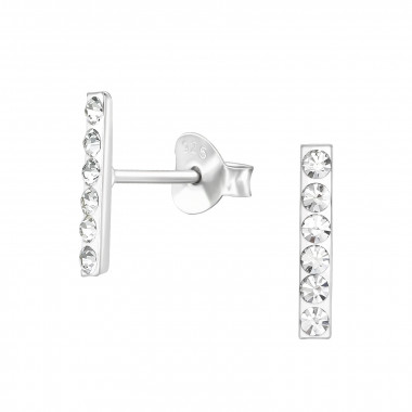 Bar - 925 Sterling Silver Stud Earrings with Crystals SD33693