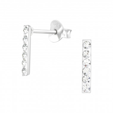 Bar - 925 Sterling Silver Stud Earrings with Crystals SD33693