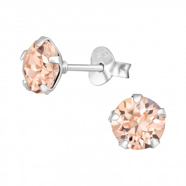 Round 6mm - 925 Sterling Silver Stud Earrings with Crystals SD34950