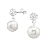 Ball With Hanging Synthetic Pearl And Crystal - 925 Sterling Silver Stud Earrings with Crystals SD38650