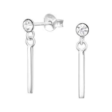 Bar Dangle - 925 Sterling Silver Stud Earrings with Crystals SD40680