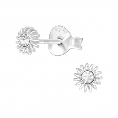 Sun - 925 Sterling Silver Stud Earrings with Crystals SD40988