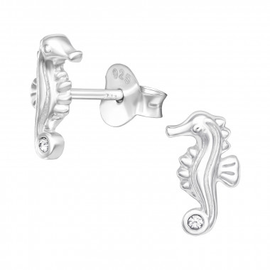 Seahorse - 925 Sterling Silver Stud Earrings with Crystals SD41329