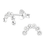 Semi Circle - 925 Sterling Silver Stud Earrings with Crystals SD41742