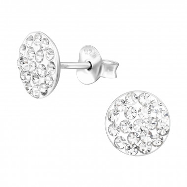 Round - 925 Sterling Silver Stud Earrings with Crystals SD42431