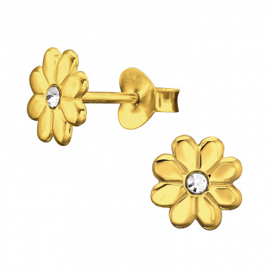 Flower - 925 Sterling Silver Stud Earrings with Crystals SD44646