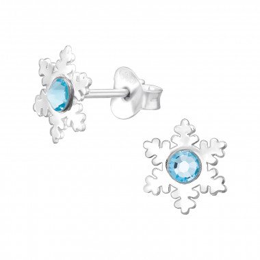 Laser Cut Snowflake - 925 Sterling Silver Stud Earrings with Crystals SD44971